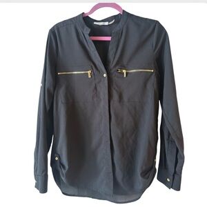 Calvin Klein Black and Gold Blouse V-Neck